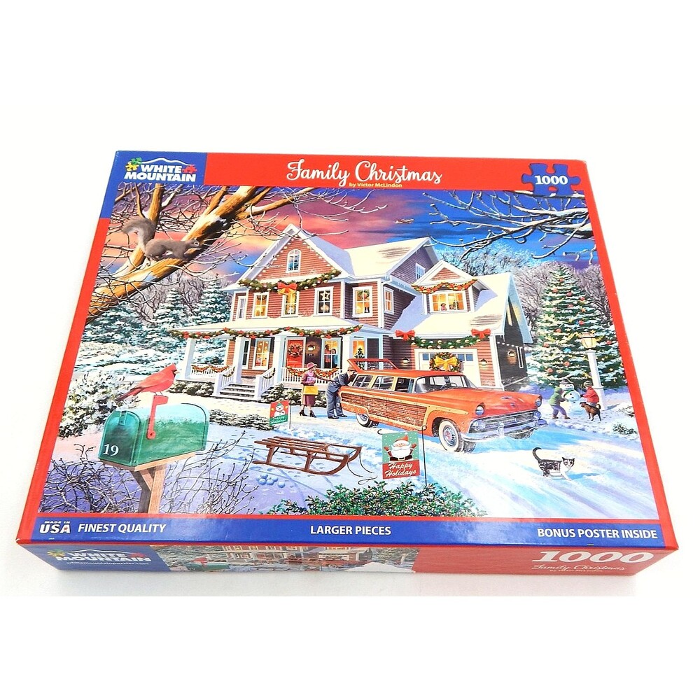 White Mountain Family Christmas 1000 Piece Jigsaw Puzzle 100% Complete #1951